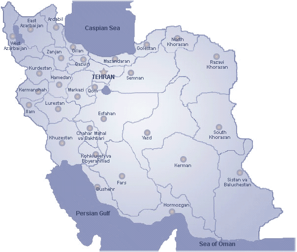 Iran map , Different regions